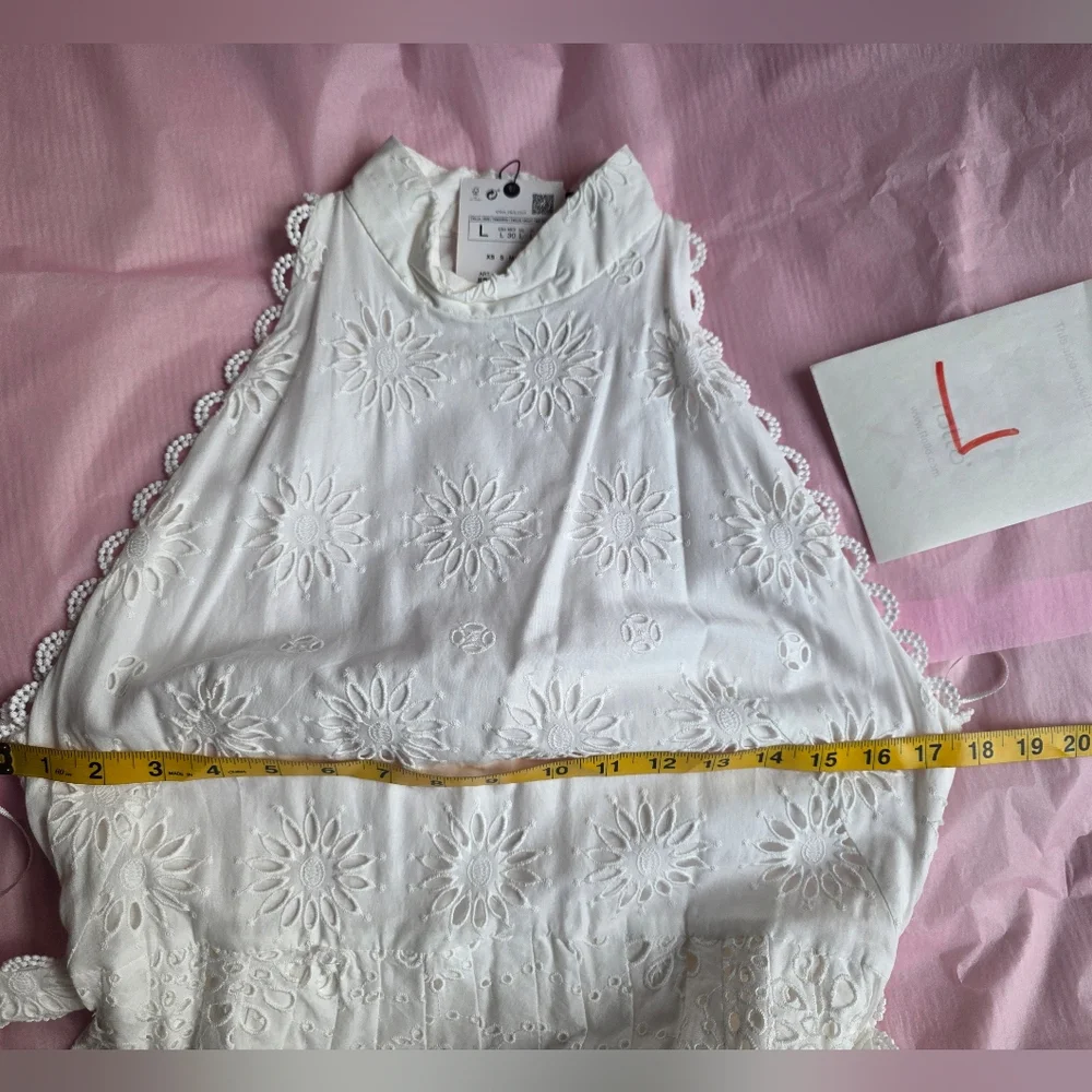 ZARA Openwork Embroidered Midi Dress ZW COLLECTION oyster white Nwt - Picture 9 of 16